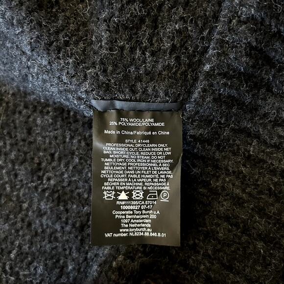 Tory Burch Jillian Wool Chunky Sweater Cardigan Charcoal Gray Sz XS Button Front - Picture 14 of 16